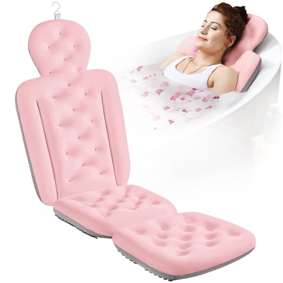 VOXOR Full Body Bath Pillow for Tub, Extra Thick 5D Air Mesh Bathtub Cushion, 160 Suction Cups, Neck and Back Support, 51" x 16", Pink