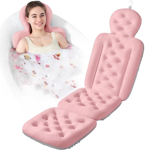 VOXOR Full Body Bath Pillow, Non-Slip Tub Cushion for Neck & Back, Pink 56"x16"