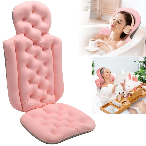 Full Body Bath Pillow for Bathtub, Thick Bathtub Cushion with Laundry Bag, Luxury Tub Pillow for Bath for Headrest Neck and Back Support, Pink