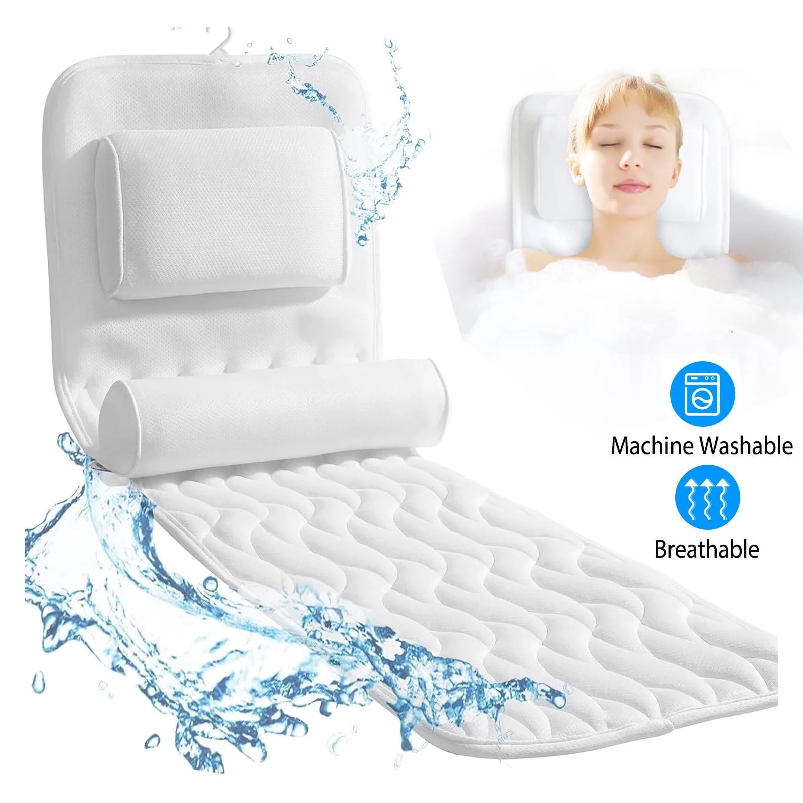 Full Body Bath Pillow with Lumbar Pillow Bathtub Cushion with 13 ...