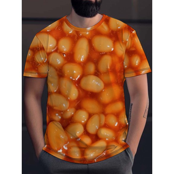 Full Body Bean Printed T-Shirt - Full Body Printed Short Sleeve, Short Sleeve, Wear it all year round, especially in the summer. Novel clothing with realistic bean texture, washable and washable.