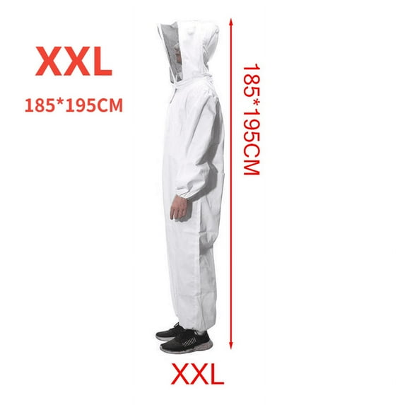 Full Body Beekeeping Suit Anti-Bee Coat Cotton Hood White Protective Clothing 2Xl
