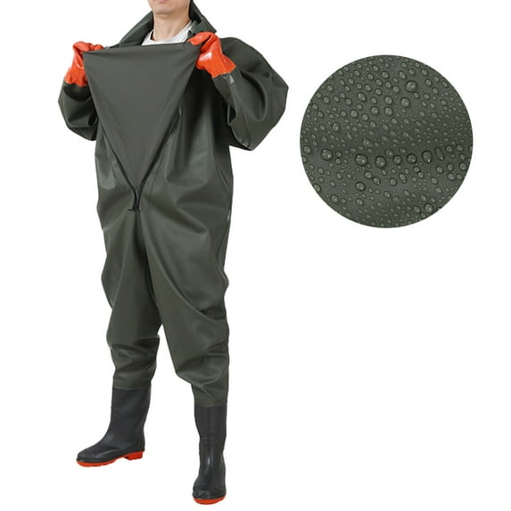 Full Body Chest Waders for Men&Women, Thickened PVC Waterproof Fishing Waders Stockings Foot Wader Breathable Zipper One Piece Chest Waders with Gloves