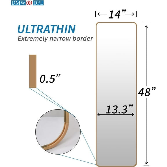Full Body Door Mirror 48x18 Inch Over the Door Wall Mounted Round Yellow Mirror for Bedroom Living Room Cloakroom