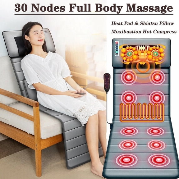 Full Body Electric Massage Mat Cushion Back Massage Pad w/ Heat Vibration Timer