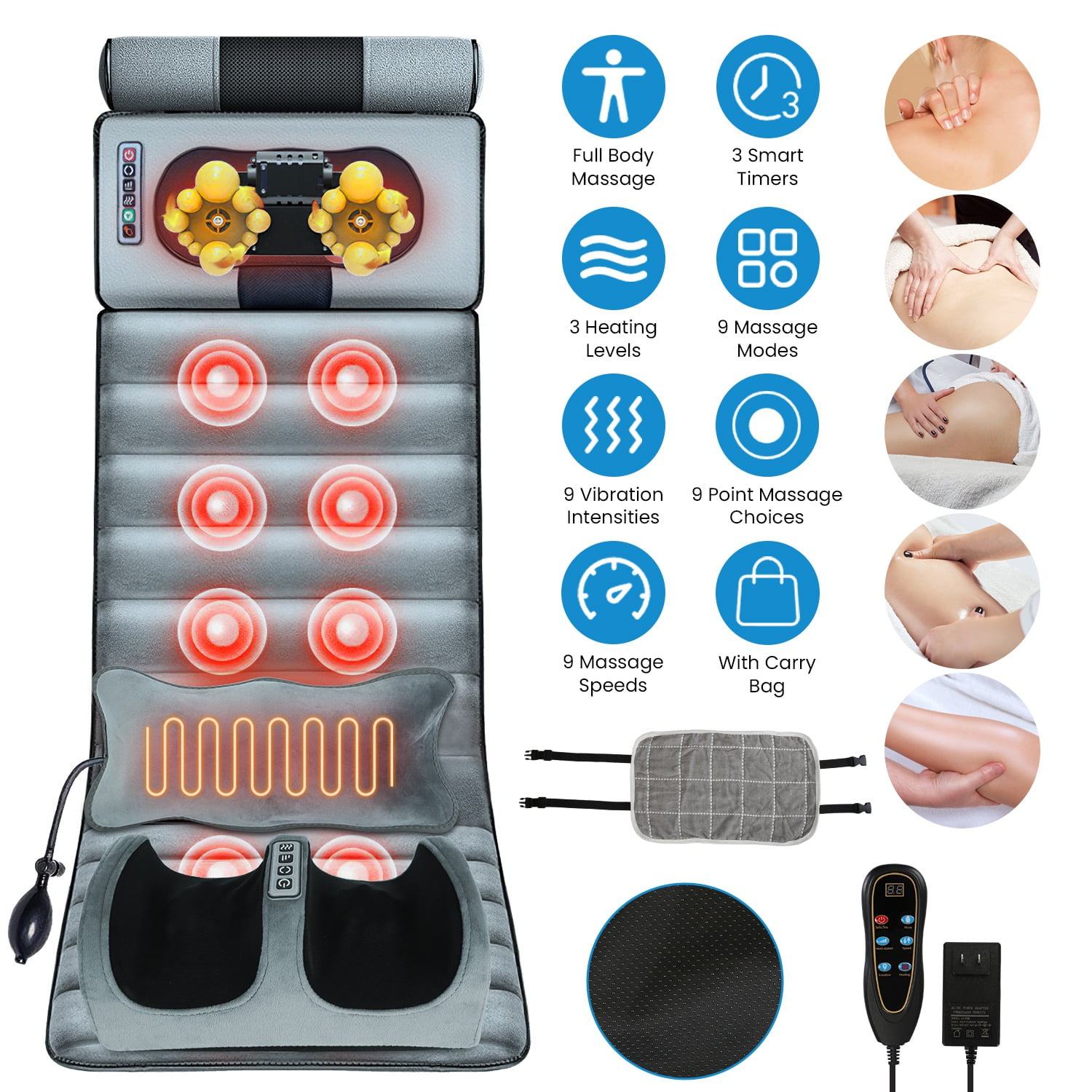 Full Body Electric Massage Mat with Heat, Vibration Massage Pad for Back, Neck, Foot & Lumbar Support, Foldable Cushion Mattress with Timer & Adjustable Intensity for Home Office