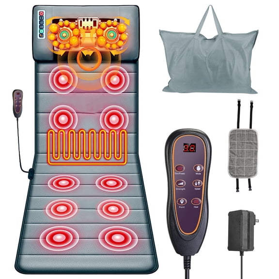 Full Body Electric Massage Mat with Heat & Vibration Massage Pad Cushion with Neck Massage Pillow 10 Vibration Motors for Back Waist Leg Home Office