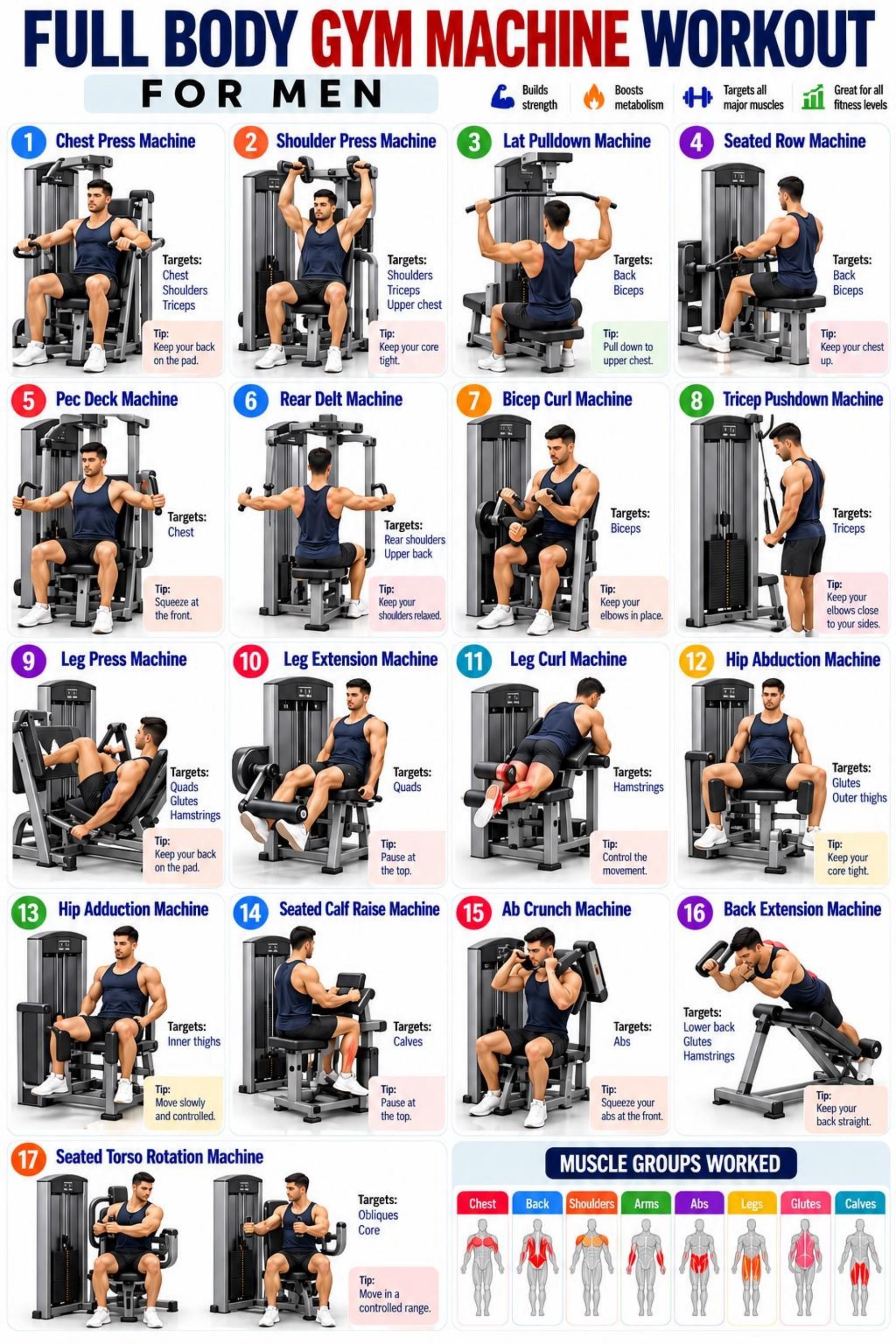 Full Body Gym Machine Workout for Men Muscle Target Poster - Walmart.com