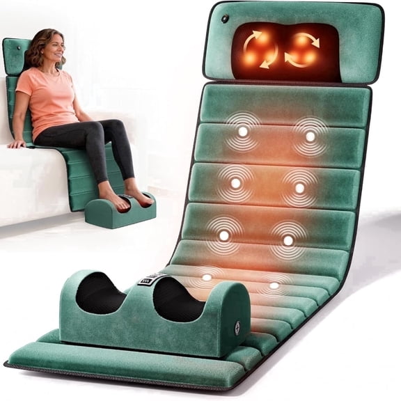 10 Vibrating Motors 9 Speed Settings Full Body Vibration Massage Mat w/ Heat, Detachable Pad for Home and Office, Green