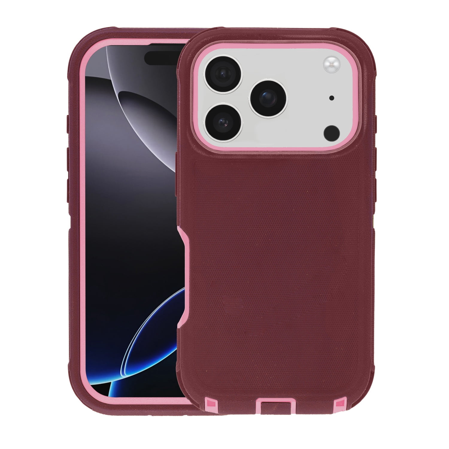 Full Body Heavy Duty Case for iPhone 17 Pro Max - Maroon and Pink