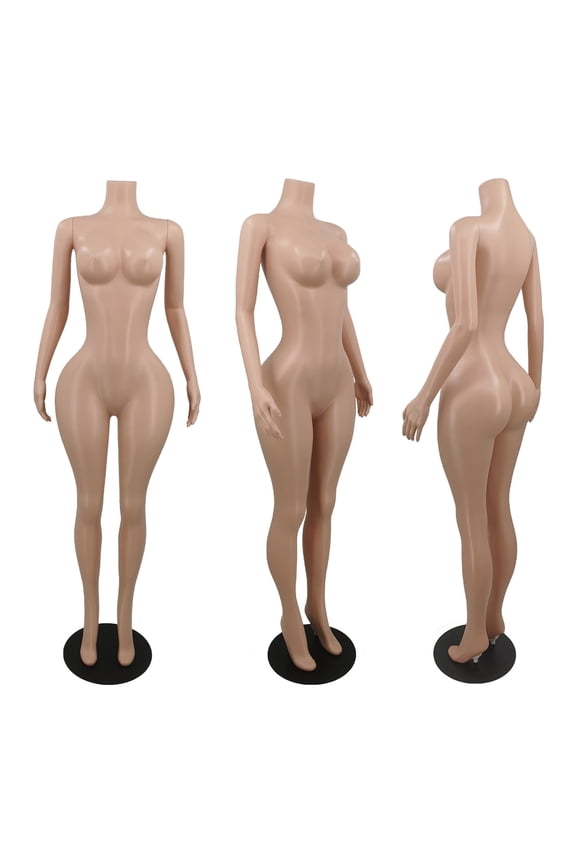 BP02 Adult Curvy BbL Dress Form, Plus Size Full Realistic plastic mannequin, 65 inch Height Adjustable Metal Base Stand For Clothing Retail Display