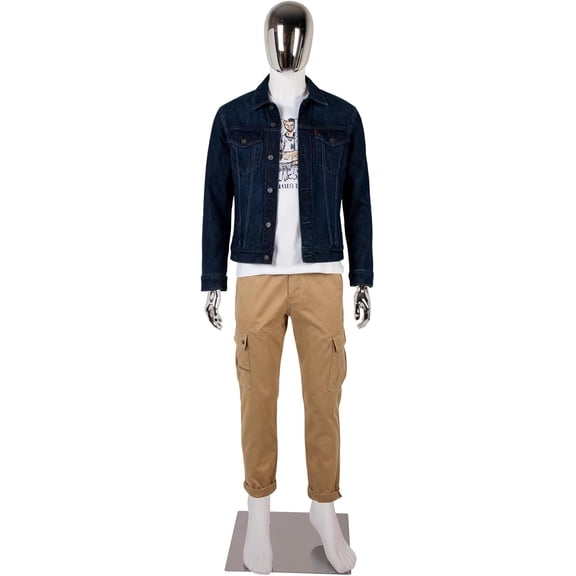 Full Body Male Mannequin - 6Ft Handsome Tall Male Mannequin with Stable Metal Base, Stylish Manne quin Dress Form Display with Adjustable Head and Arms, Detachable Manikins, White&Silver