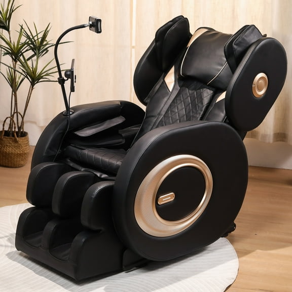 Full Body Massage Chair with 6 Fixed Point Rollers & Air Compression Therapy, Heated Lumbar Support, Foot Roller & Adjustable Recliner, Bluetooth Audio, Black