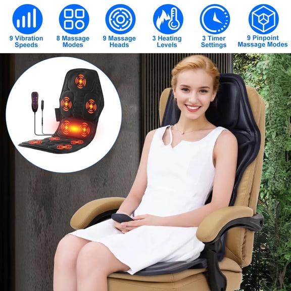 Full Body Massage Chair Pad with Heat 8 Modes 9 Intensities 3 Timer Settings for Home Office Car Pain Relief
