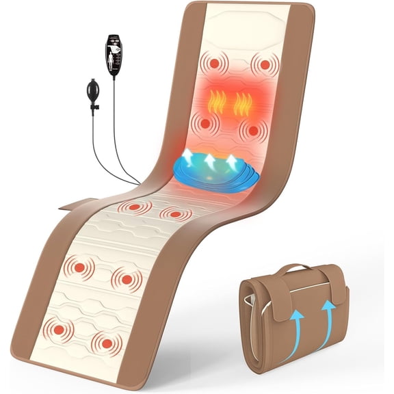 Full Body Massage Mat with Heat, Vibration Massage Mattress Pad with Lumbar Support Cushion, Foldable Massage Mat for Bed, Sofa & Floor, Relaxation & Comfort