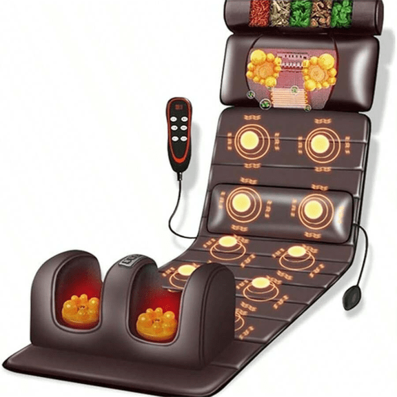 Full Body Massage Mat with Heat, 10 Vibration Massage Nodes & Adjustable Head Pillow, Foldable Design for Back Neck Leg Pain Relief, Remote Control