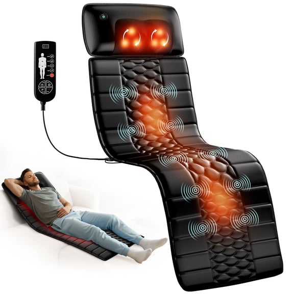 Full Body Massage Mat with Heat, Detachable Massager Pad, 10 Vibrating Motors, 9 Intensity Levels, Deep Tissue Pain Relief for Back, Neck & Legs,Gift