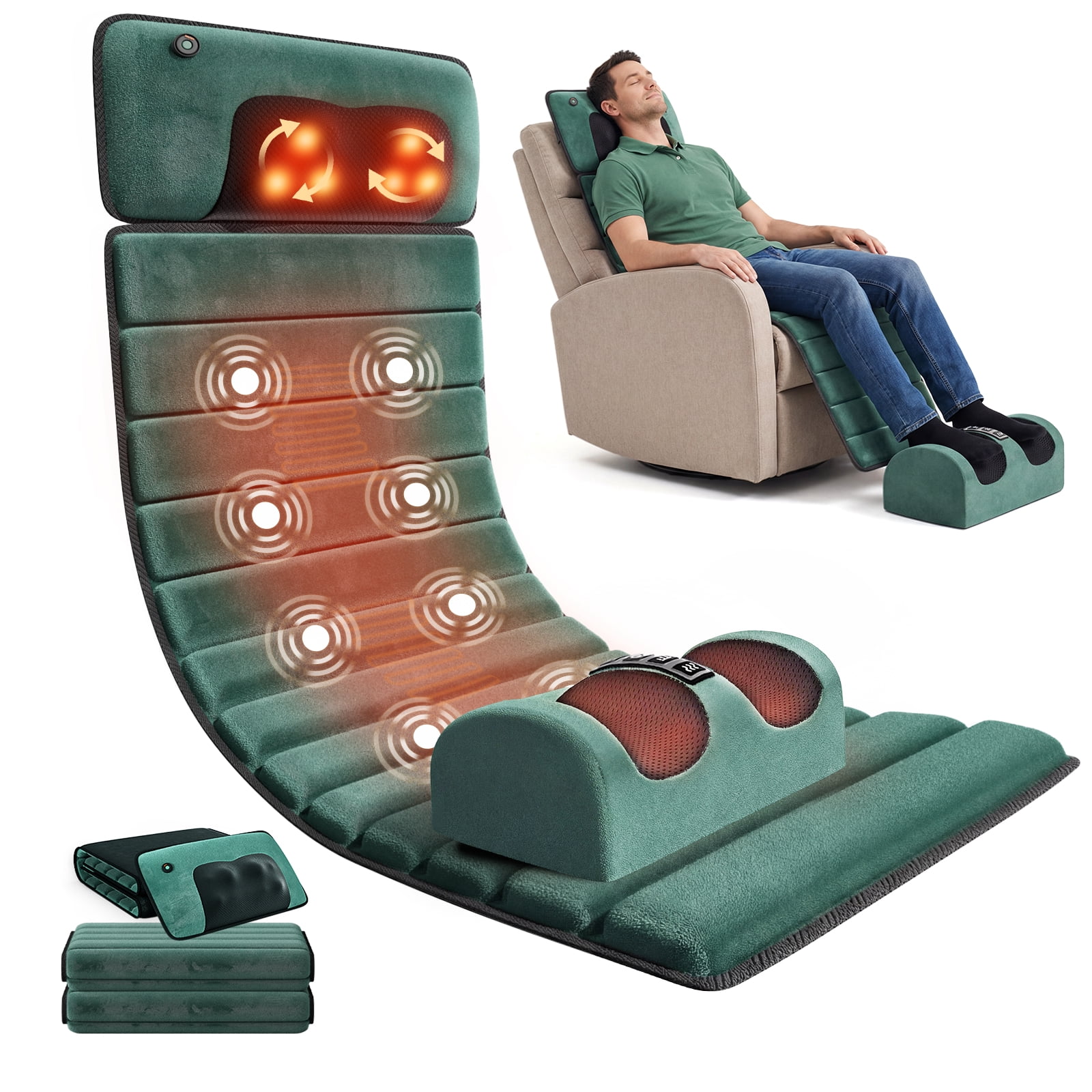 Full Body Massage Mat with Heat, Detachable Massager Pad for Deep Tissue Pain Relief, 10 Vibrating Motors for Relaxation at Home or Office