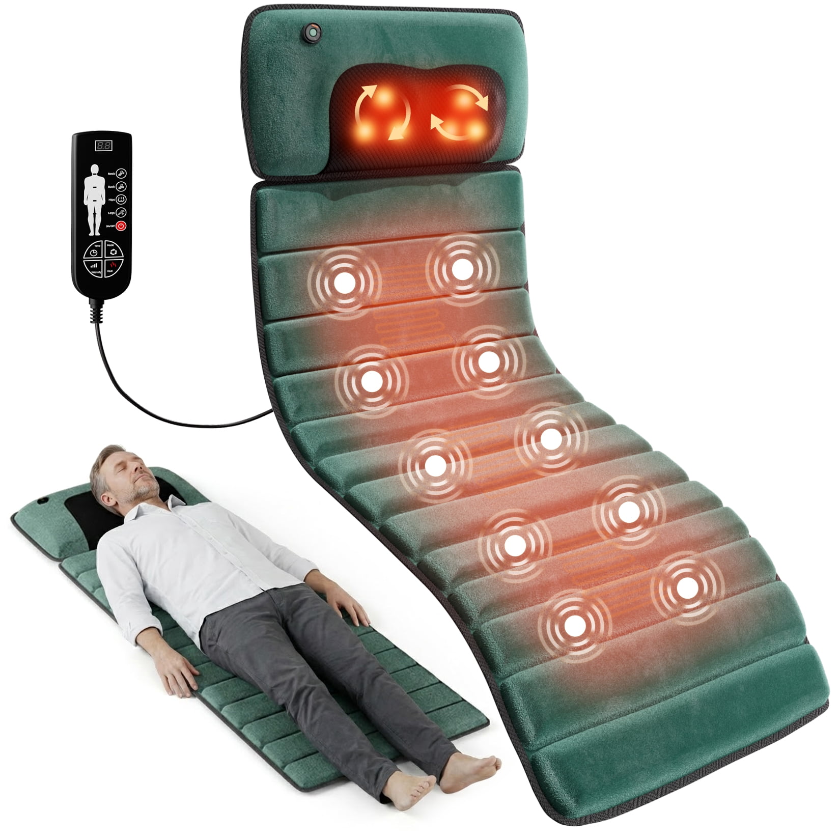 Full Body Massage Mat with Heat, Electric Back Massage pad with Vibration Motors, Back Massager for Pain Relief