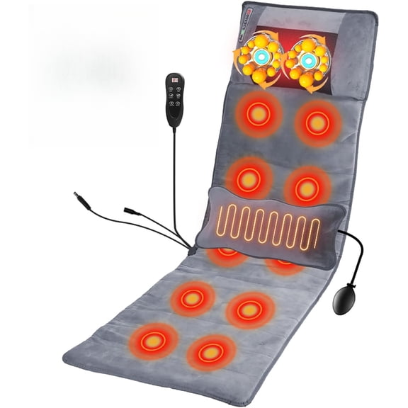 Full Body Massage Mat with Heat, Electric Massage Mat Chair Pad Back/Neck/Foot Massager, Detachabl Lumbar& Head Pillow