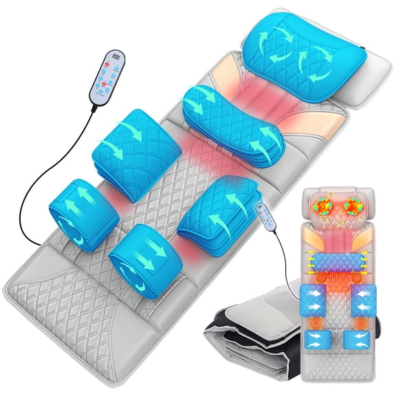 Full-Body Massage Pad with 3D Body Stretching, Lumbar Traction, and Back Heating Functions. Features 3 Intensity Levels, Bidirectional Rolling Kneading for the Neck, Gentle Progressive Pressure, Quie