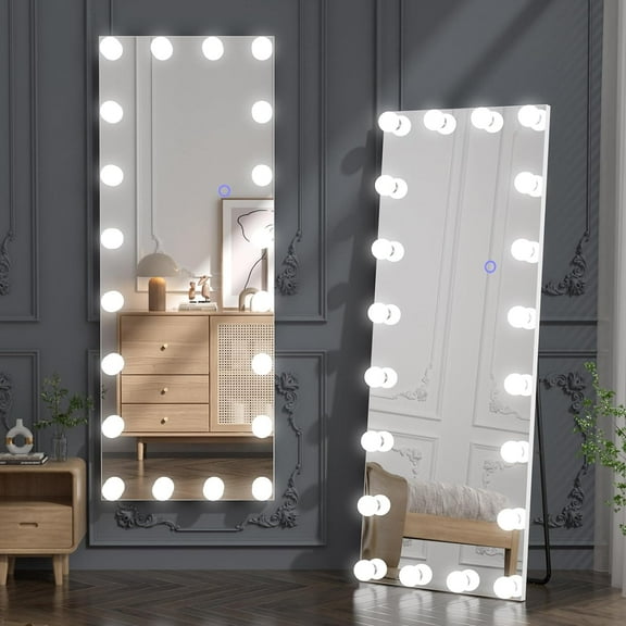 Full Body Mirror, Aluminum Alloy Floor Mirror, with LED Adjustable Light, Arched Floor Mirror, for Home, Office, Clothing Store, 63"X 20", Bulb White