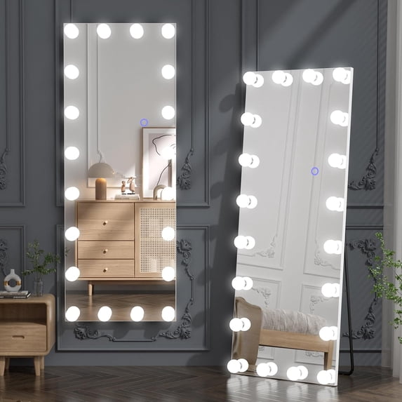 Full Body Mirror, Aluminum Alloy Floor Mirror, with LED Adjustable Light, Arched Floor Mirror, for Home, Office, Clothing Store, 63"X 20", Bulb White