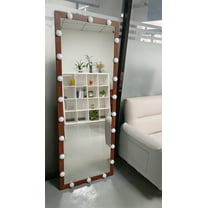Full Body Mirror Hollywood Full Length Mirror with Lights Full Body Vanity Mirror with 3 Color Modes Wall Lighted Standing Floor Mirror for Dressing Room Bedroom Hotel Touch Control walnut 62.6"x23.