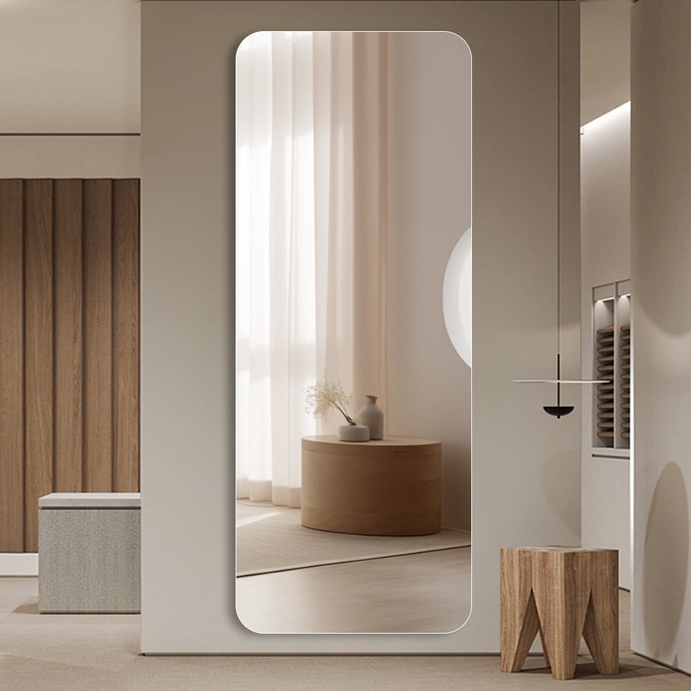 Full Body Mirror with Round Corner Design, Explosion-Proof Glass and Anti-Oxidation Silver Mirror, Wall Mount Mirror for Bedroom and Living Room, 60"x15"