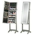 thumbnail image 1 of Full Body Mirrored Jewelry Cabinet w/ LED Lights & 5-Tier Storage Shelves, Grey, 1 of 8