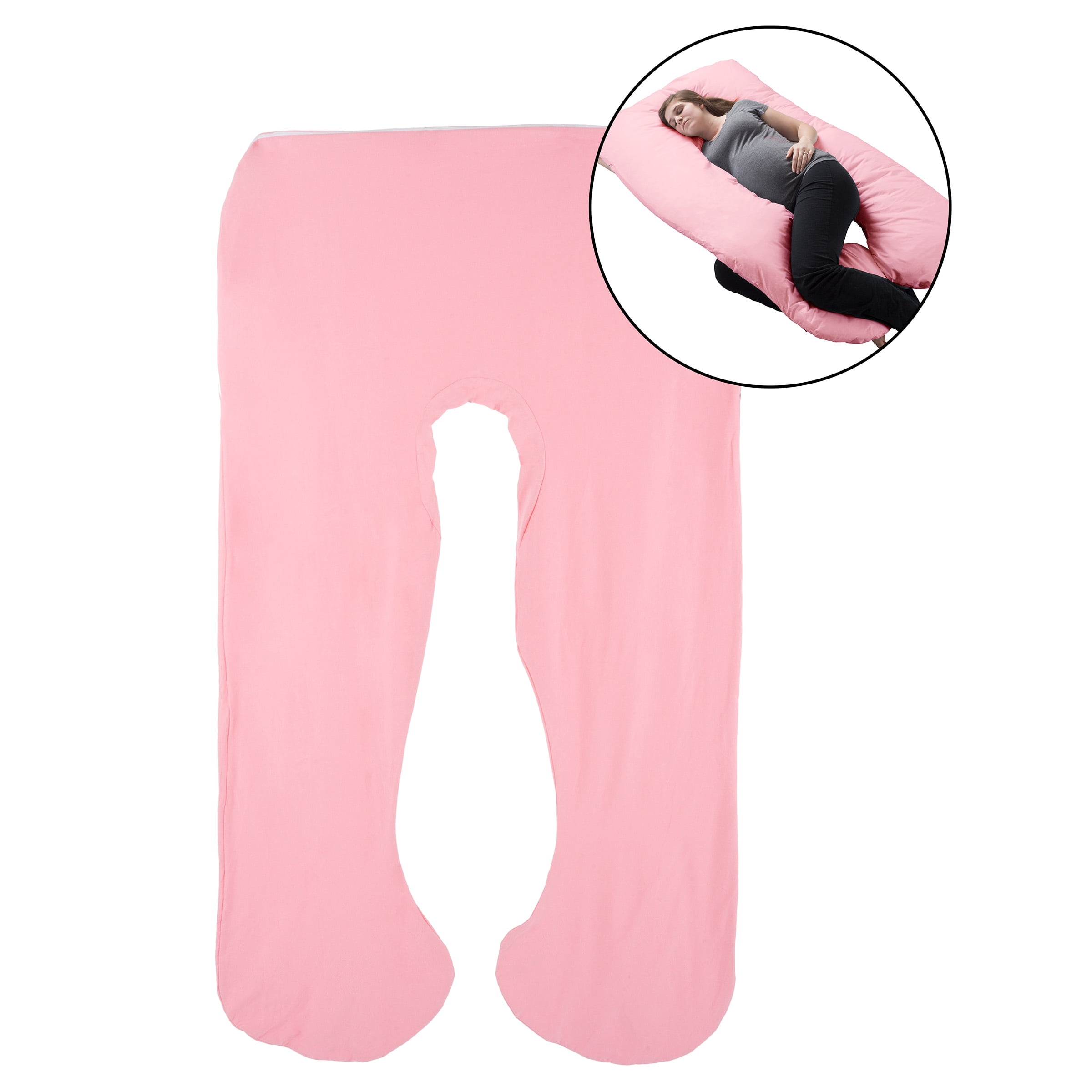 Full Body Pillow Cover- U-Shaped 100% Cotton Jersey Replacement Pillowcase, Removeable with Zipper for Pregnancy/Body Pillows by Lavish Home (Pink)