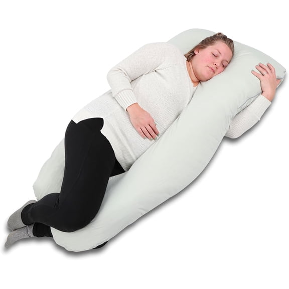 Full Body Pillow - Light Gray 55 x 31in Firm Curved Body Pillow with Jersey Cover for Belly and Back Support