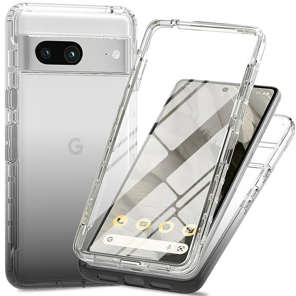 Full Body Protection Case for Google Pixel 7,Dteck Dual-Layer Built-in Screen Protector Shockproof Case Gradient Slim Back Cover, Black