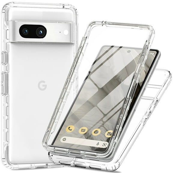 Full Body Protection Case for Google Pixel 7A,Dteck Dual-Layer Built-in Screen Protector Shockproof Case Transparent Slim Back Cover, Clear