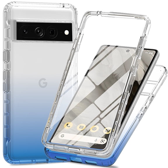 Full Body Protection Case for Google Pixel 8 Pro,Dteck Dual-Layer Built-in Screen Protector Shockproof Case Gradient Slim Back Cover,  Blue