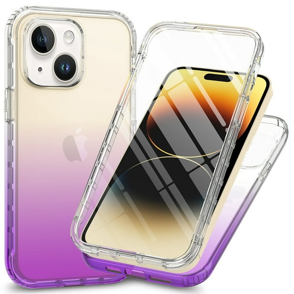 Full Body Protection Case for iPhone 15,Dteck Shockproof TPU/PC Gradient Case Built-in Screen Protector Slim Cover, ,Purple