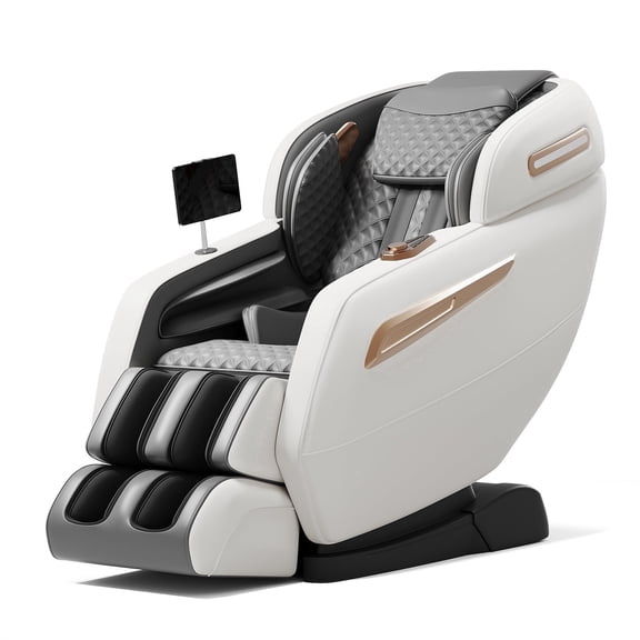 IKENHOTPRO 4D Massage Chair Zero Gravity 58in SL Track Heat Bluetooth Off-White