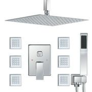 Full Body Shower System with Body Shower Spray Jets, 12'' Ceiling Shower Head System with Jets & Hand Shower, Polished Chrome Rain Shower System Faucet Set with Jets & Valve