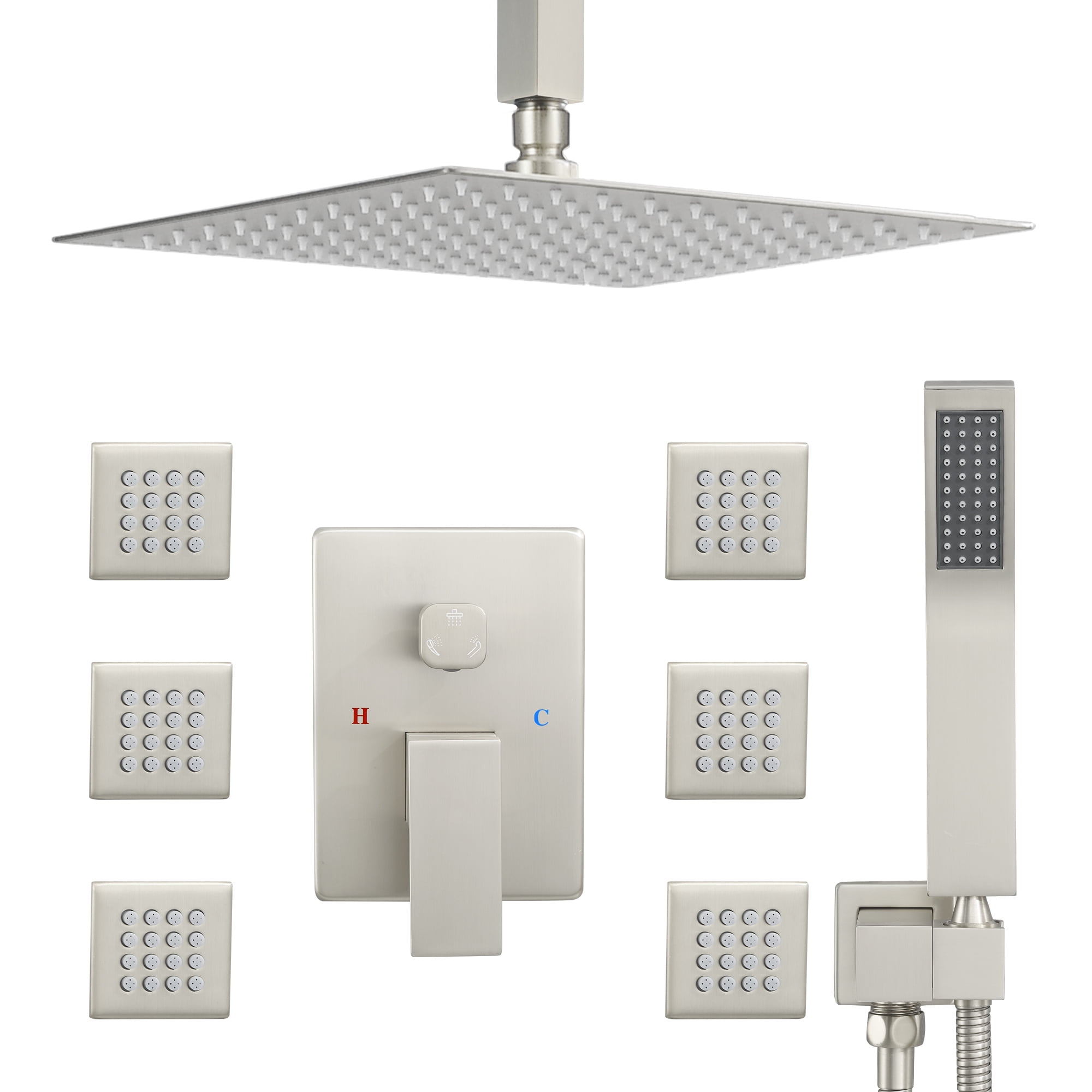 Full Body Shower System with Body Shower Spray Jets, 12'' Ceiling