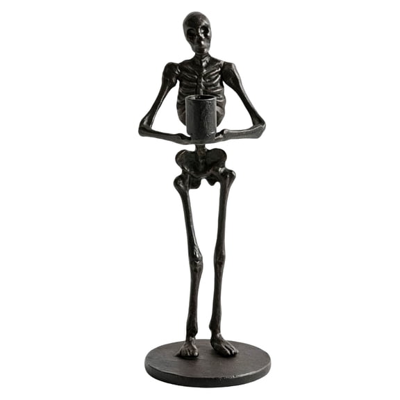 Full Body Skeleton Resin Taper Candle Holder Spooky Gothic Candlestick Tabletop Centerpiece For Mantel Dining Shelf Halloween Dark Academia Home Decor(Full Body Skeleton-22cm)