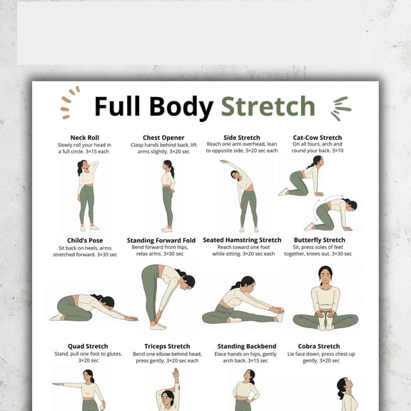 Full Body Stretch Flexibility Exercises Poster for Beginners Daily Home Workout