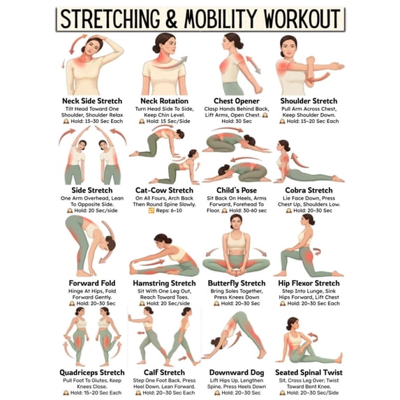 Full Body Stretching Exercises Poster Mobility Workout Guide Flexibility Routine Chart