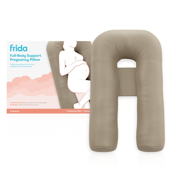 Frida Mom Full Body Support Pregnancy Pillow, Cooling Pregnancy Pillow, Wraps Around for All Over Support, Extended Length to Support from Head to Toe, Easy to Clean, Breathable, Compact Storage Bag