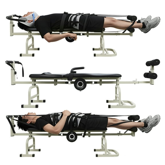 Full Body Traction Table for Home Use, Adjustable Lumbar Decompression Back Stretcher with Handwheel Control, Ergonomic Traction Bench for Neck, Shoulder & Spine Relief, Compact Inversion Alternative