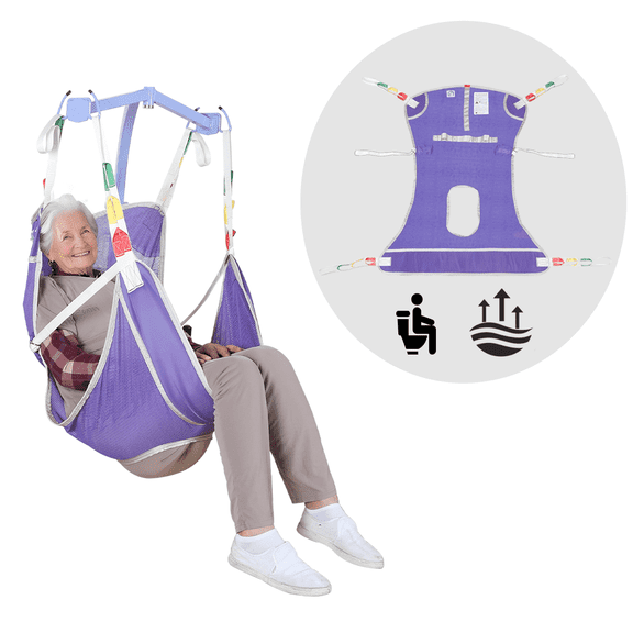 Full Body Transfer Sling with Commode Hole, Breathable Polyester Patient Lift Accessory for Daily Care, 500 lb Weight Limit,purple , Small