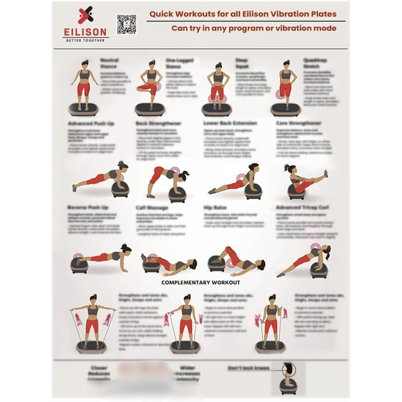 Full Body Vibration Plate Workout Poster - Comprehensive Vibration Plate Exercise Machine Chart Workout Poster with Training Suggestions & Detailed Instructions in Convenient Work-out Chart (B)