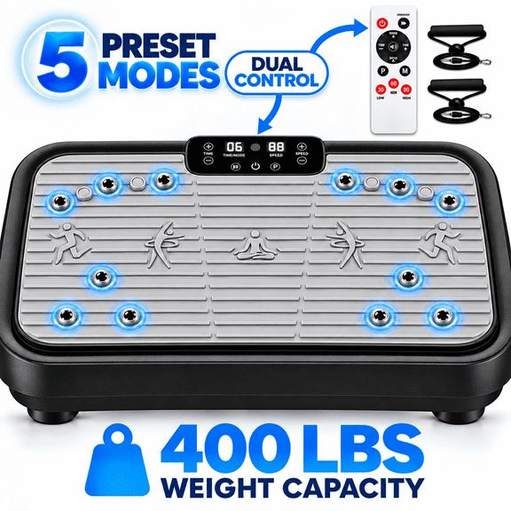 Full Body Vibration Platform Machine, Vibration Plate Exercise Machine with 200W Powerful Motor, 99 Speed Levels, 5 Programs, Remote Control, 400 LBS Capacity, Resistance Bands for Home Workout