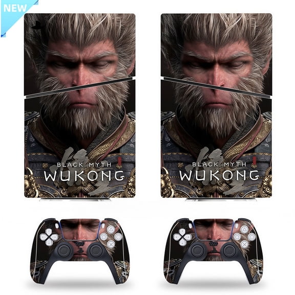 Full Body Vinyl Skin for PS5 Slim Digital, Anti-Fingerprint Full Cover Decal for Console & DualSense Controller, No-Residue Sticker Wrap, Gaming Accessories Set, Black Myth