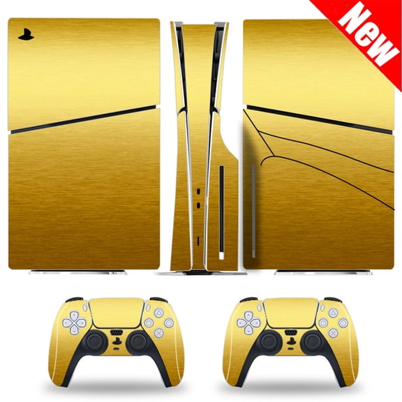 Full Body Vinyl Skin Stickers Compatible with PS5 Slim Disk Edition Console and Controllers - Gold