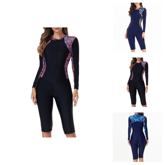Full Body Wetsuit for Women Long Sleeve Front Zipper Diving Suit UPF 50+ Sun Protection Stretching Fabric for Snorkeling and Surfing